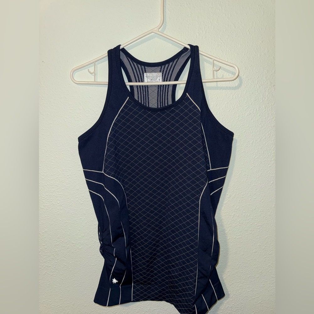 Athleta Navy and Gray Striped Tank Top